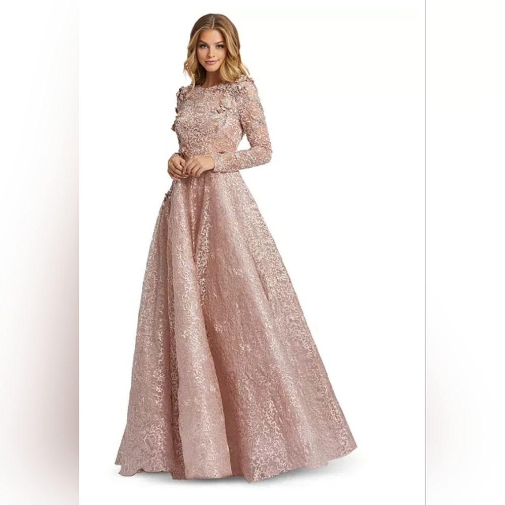 Pink Embellished Illusion Long Sleeve A Line GownRegular price$998 USD